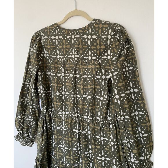 Velvet by Graham & Spencer Katarina Hunter Green Printed Boho Dress Pockets S - Picture 3 of 13